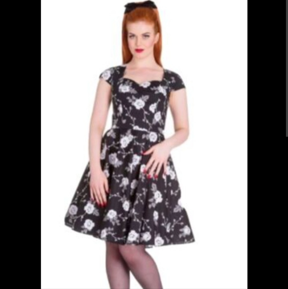 Hell Bunny Black Gray Rose Floral Natalie Dress